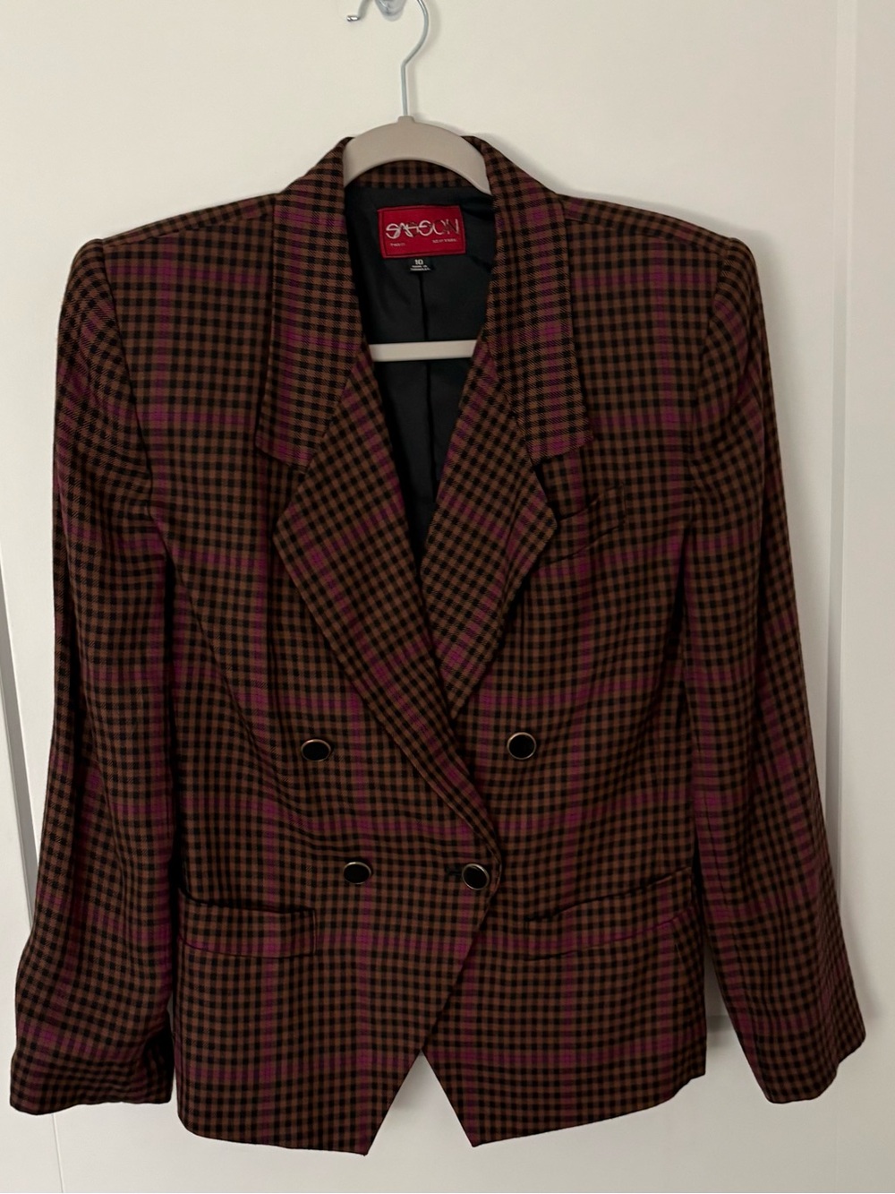 Vintage Sasson Plaid Double Breasted Blazer Jacket 80s 90s Academia - Sz 10